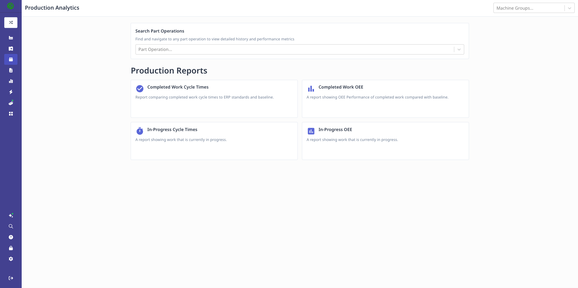 Production Analytics Main Menu